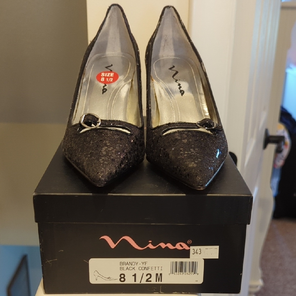 Nina Black Glitter Heels